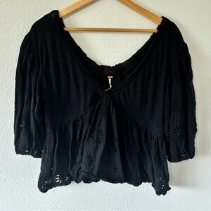 Free People Black Eyelet Blouse